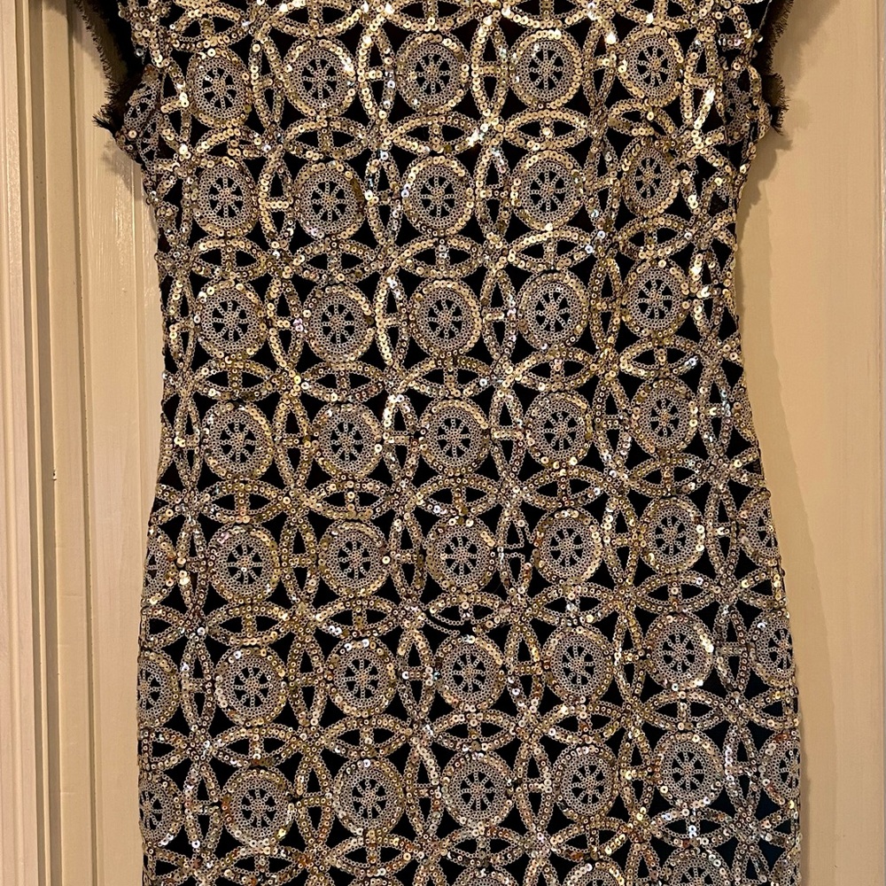Vince Camuto Black and Silver Geometric Mini Dress